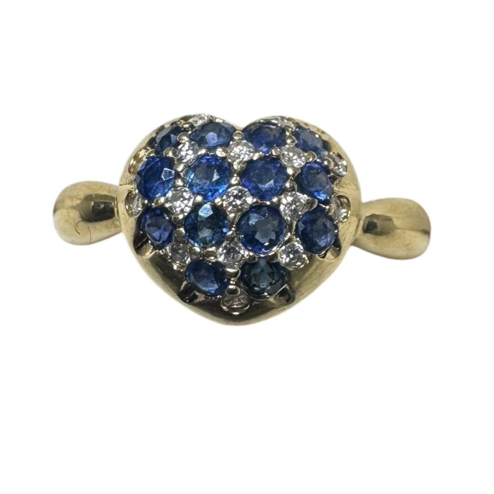 Natural Diamond & Blue Sapphire 0.65 Carat Yellow Gold 18K Heart Ring